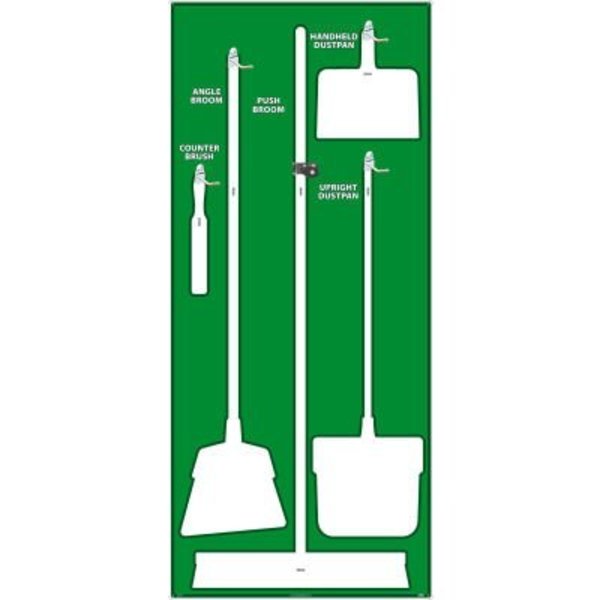 Nmc National Marker Janitorial Shadow Board, Green on White, Pro Series Acrylic - SB104FG